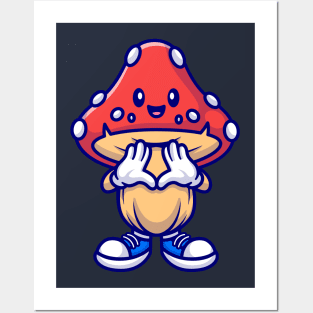 Happy Cute Mushroom Cartoon Posters and Art
